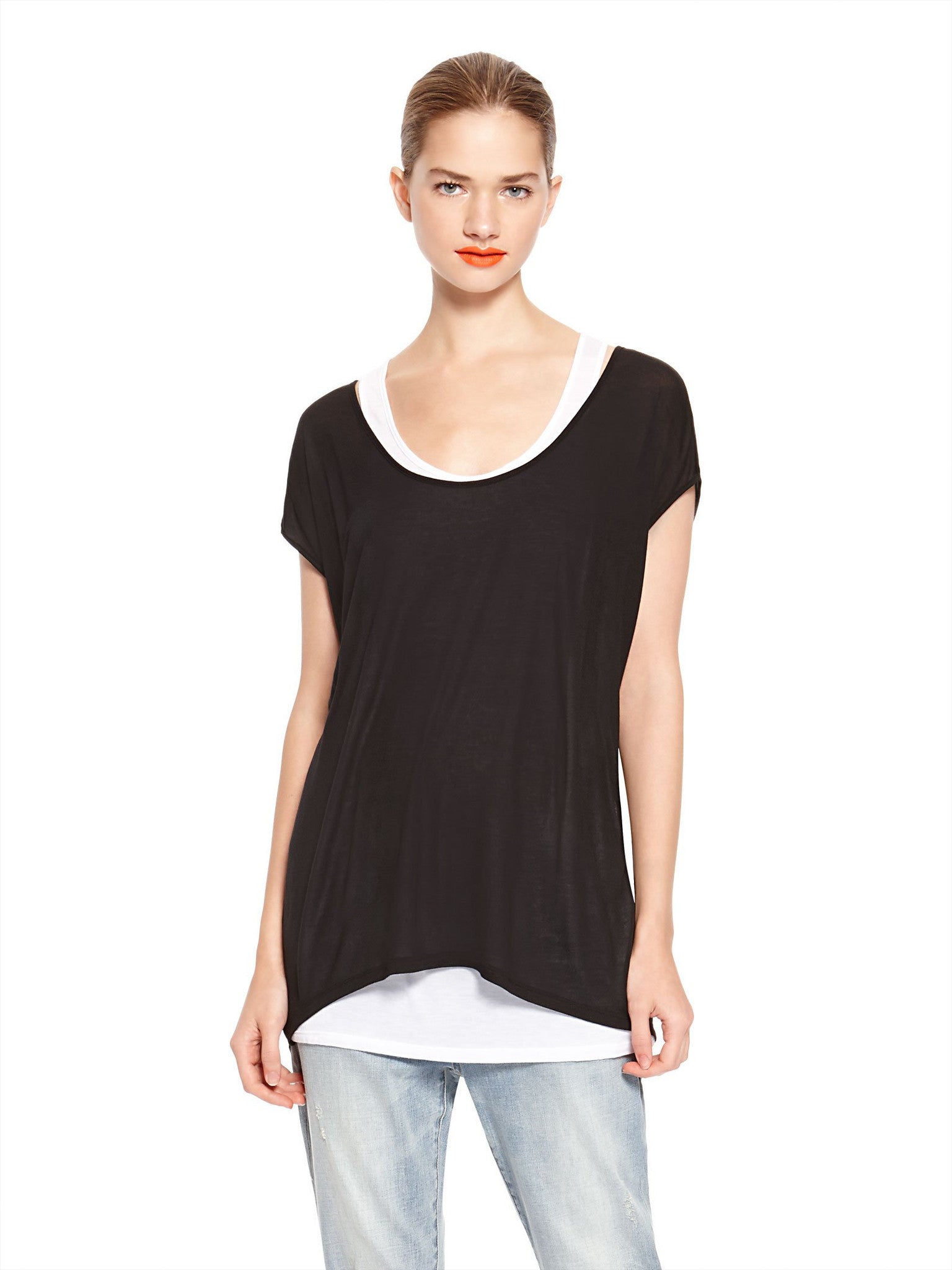 Image 1 of - DKNYPURE TEE WITH UNDERLAYER