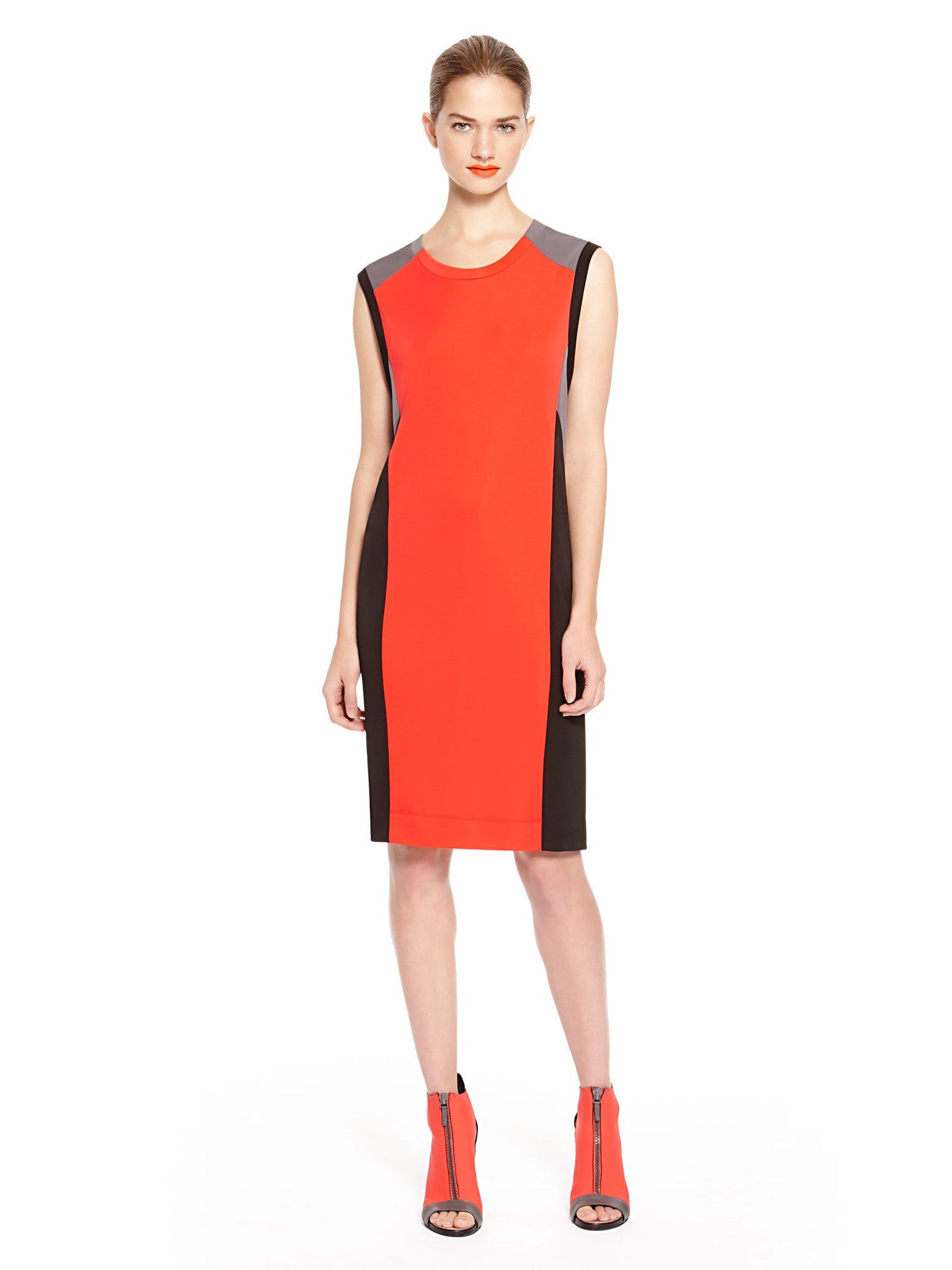 Image 1 of - COLOR BLOCK CREWNECK DRESS